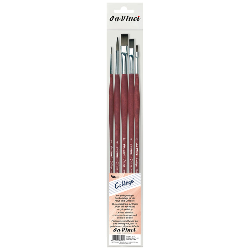 COLLEGE Student Brush, Synthetic, Acrylic & Oil, Assorted, 5 Brush Set