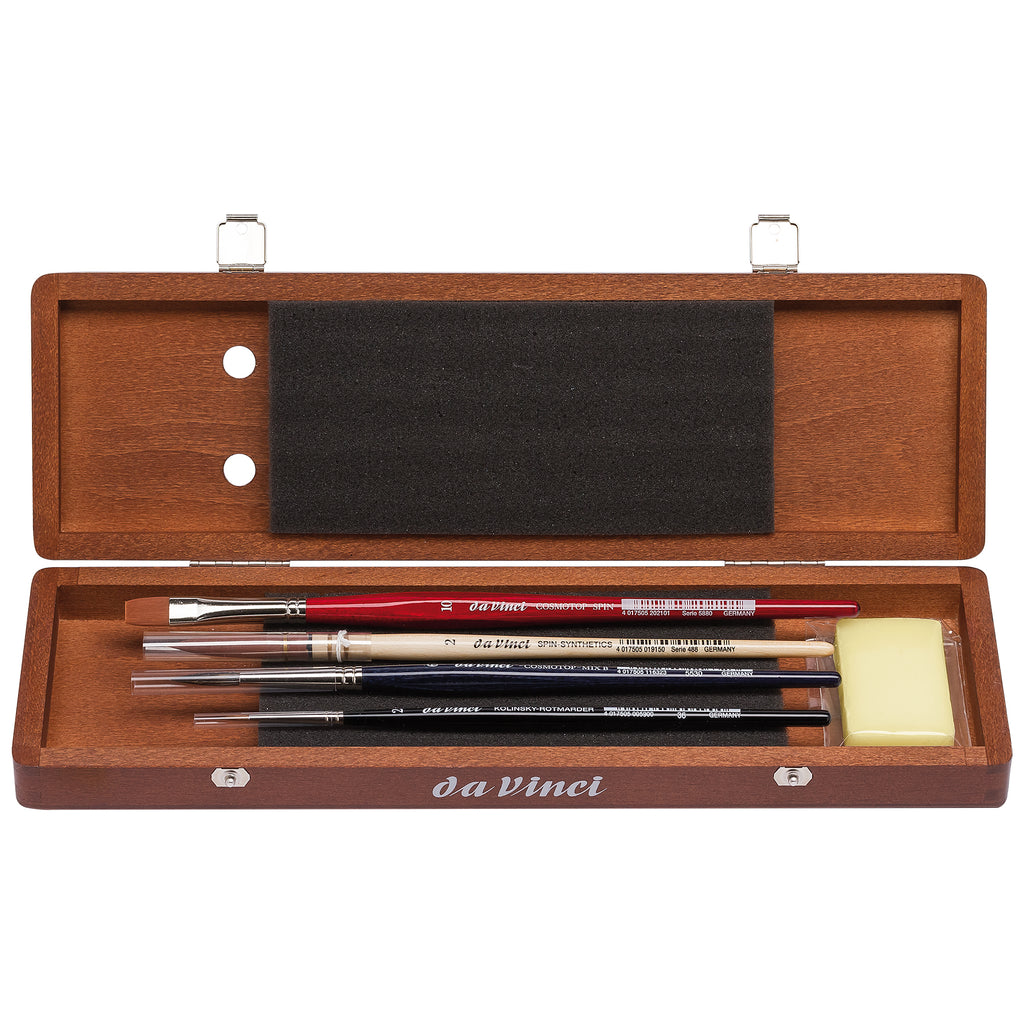 Watercolor Brush Set, Watercolor, Assorted, 4 Brush Set in Walnut Box with Soap