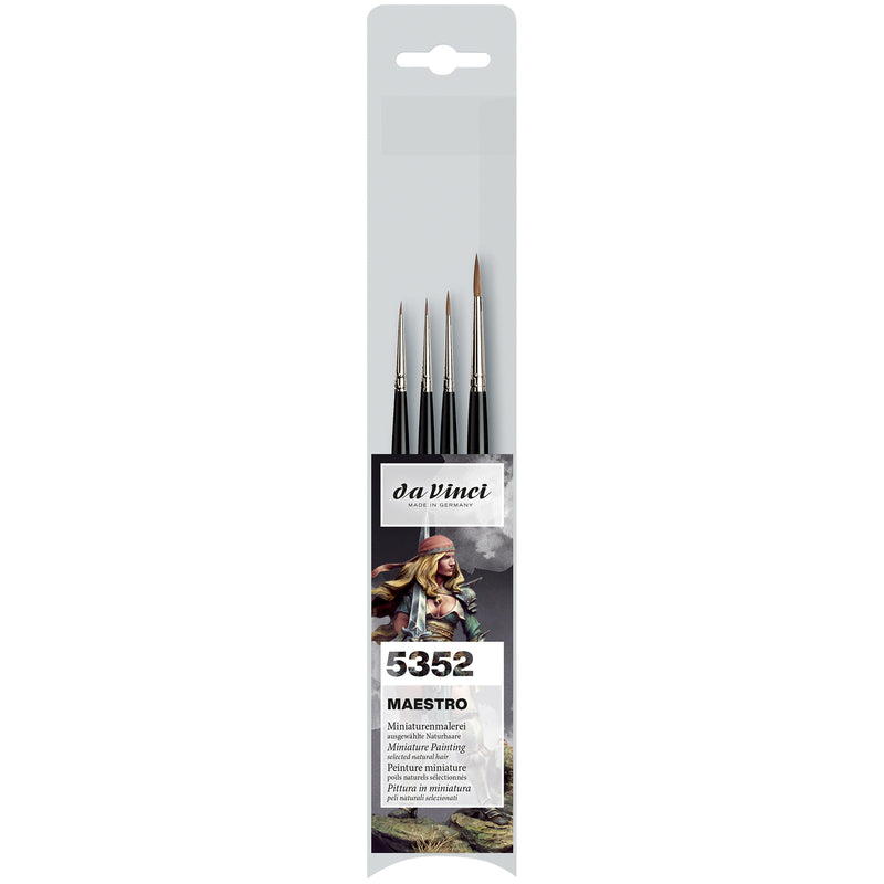 MAESTRO Miniature Brushes, Natural Kolinsky Red Sable, Acrylic, Needle Tip, Assorted, 4 Brush Set