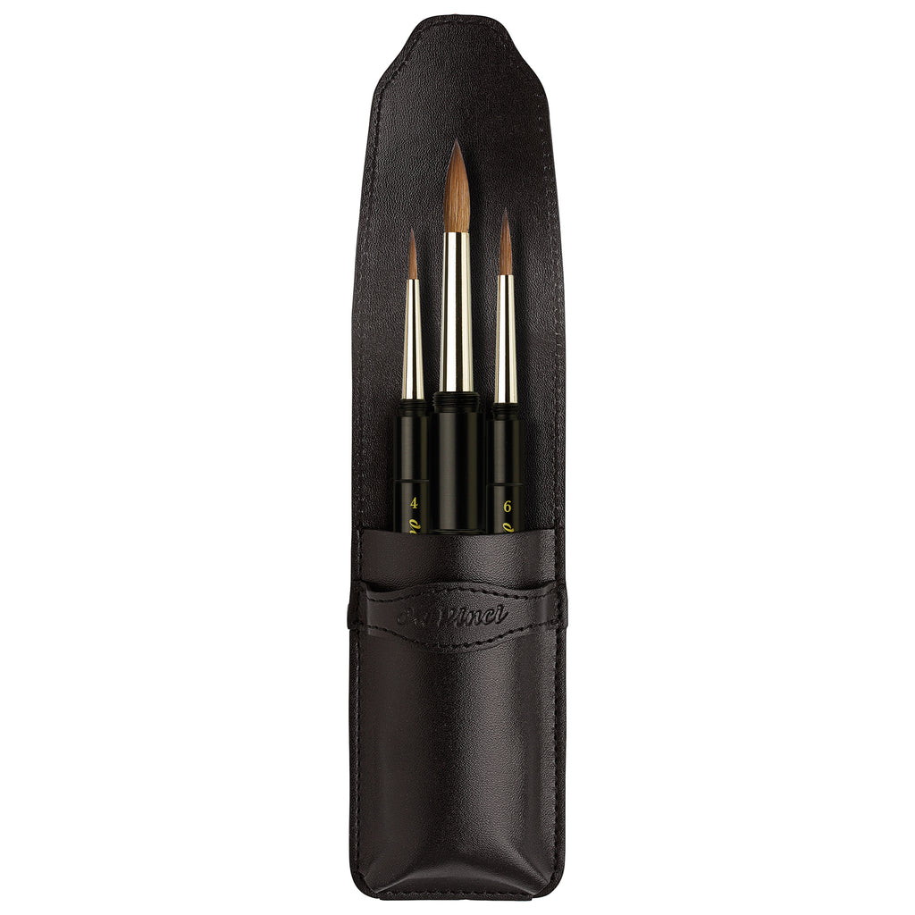 MAESTRO Pocket Travel Brushes, Kolinsky Red Sable, Watercolor, Round, Series 1503, Assorted, 3 Brush Set