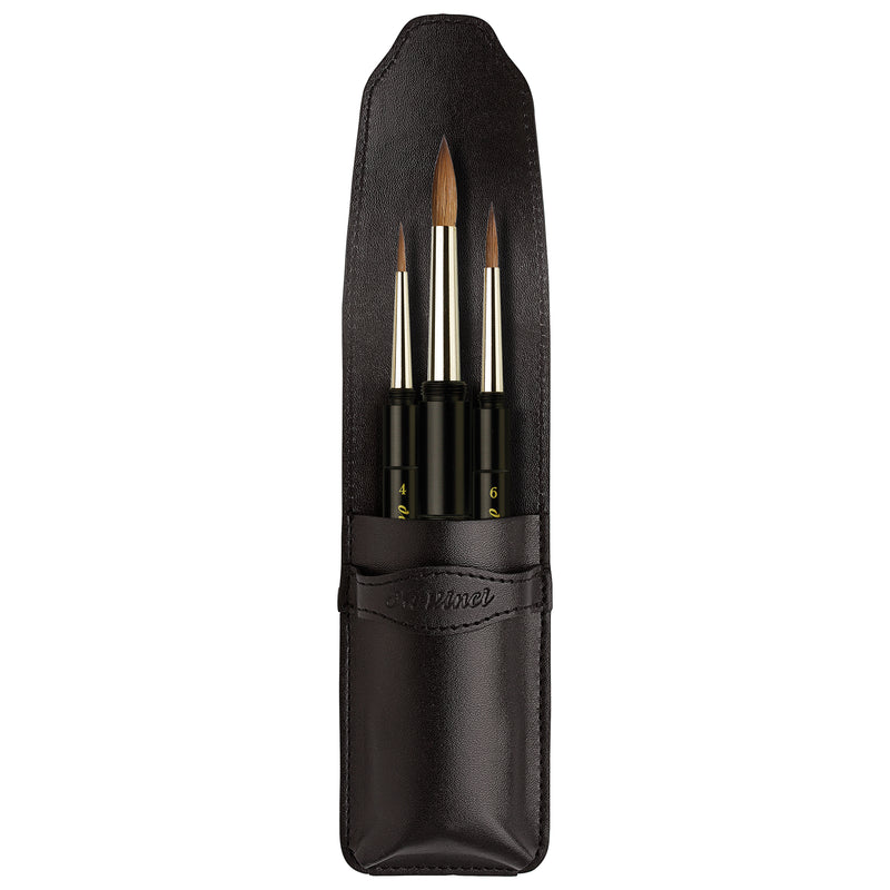 MAESTRO Pocket Travel Brushes, Kolinsky Red Sable, Watercolor, Round, Series 1503, Assorted, 3 Brush Set