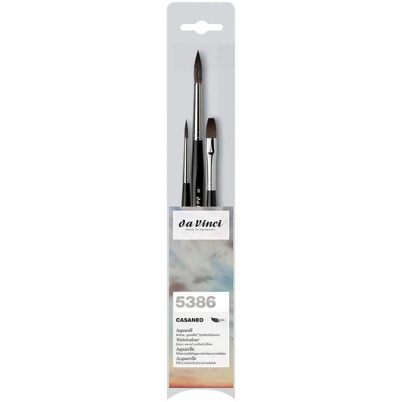 CASANEO Assorted Wash, Extra Soft Synthetic, Watercolor, 3 Brush Set