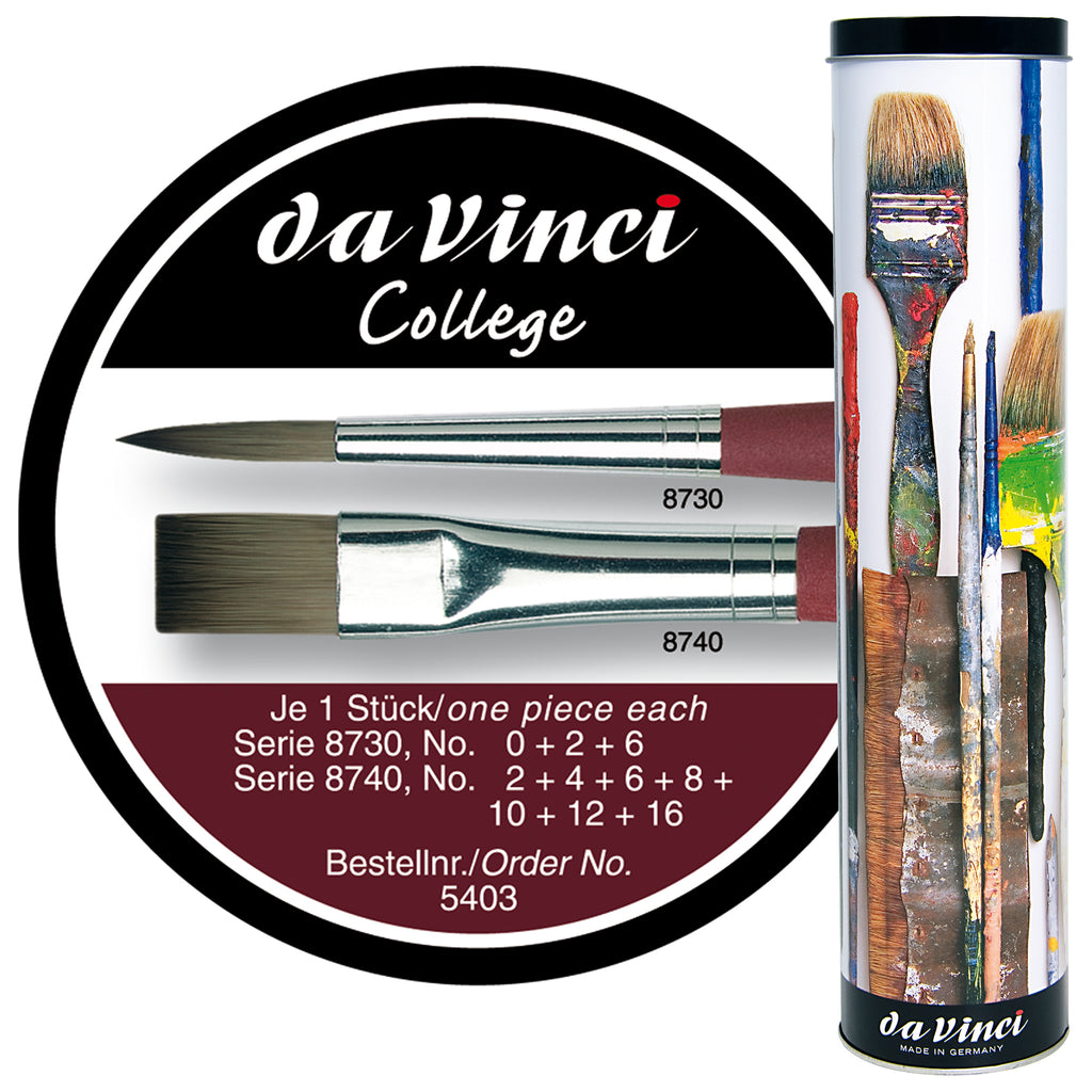 COLLEGE Student Brush, Synthetic, Acrylic & Oil, Assorted, 10 Brush Set in Gift Tin