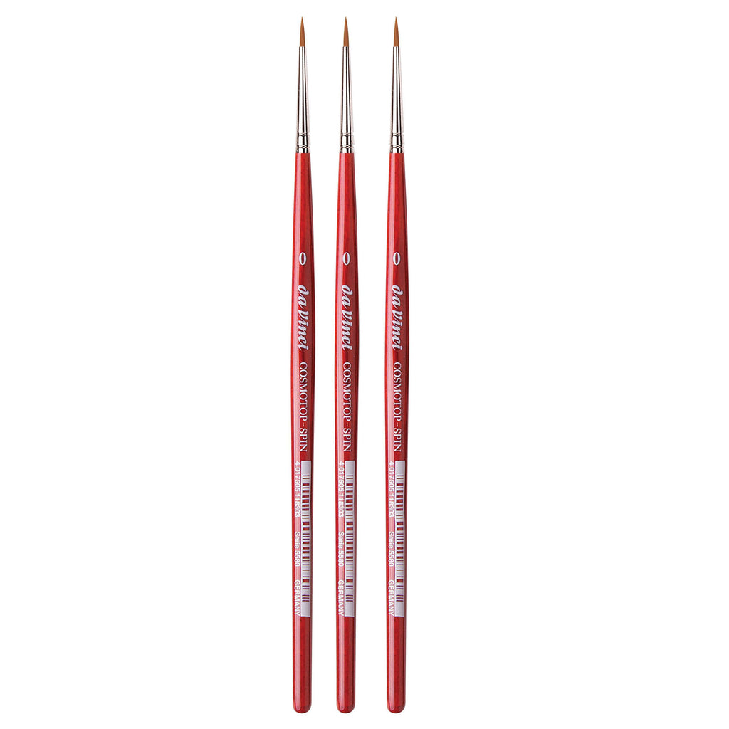 COSMOTOP-SPIN Silkpainting Brush, Synthetic, Watercolor, Round, Size 0, Pack of 3