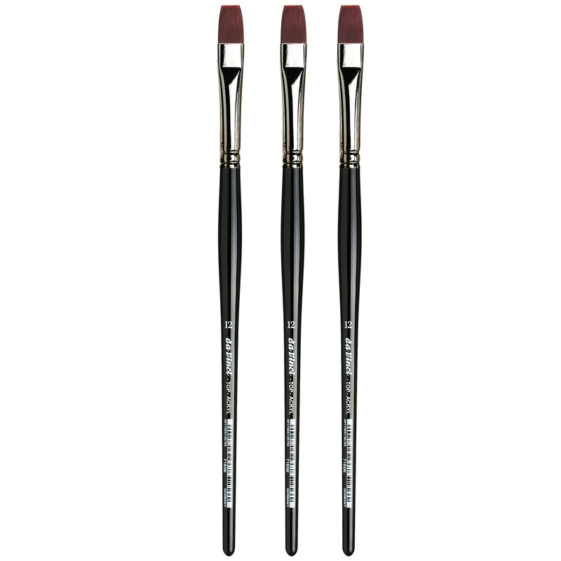 TOP-ACRYL Bright Red-Brown Brush, Synthetic, Acrylic & Oil, Flat, Series 7185K, Size 1, Pack of 3