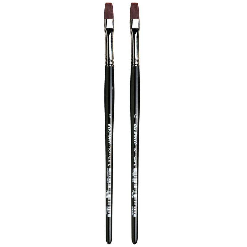 TOP-ACRYL Bright Red-Brown Brush, Synthetic, Acrylic & Oil, Flat, Series 7185K, Size 6, Pack of 2