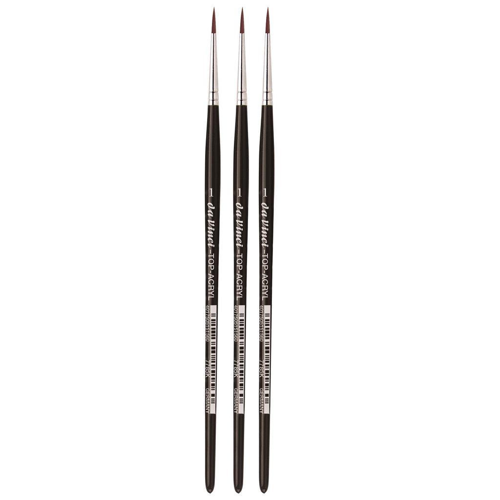 TOP-ACRYL Red-Brown Brush, Synthetic, Acrylic & Oil, Round, Series 7785K, Size 1, Pack of 3