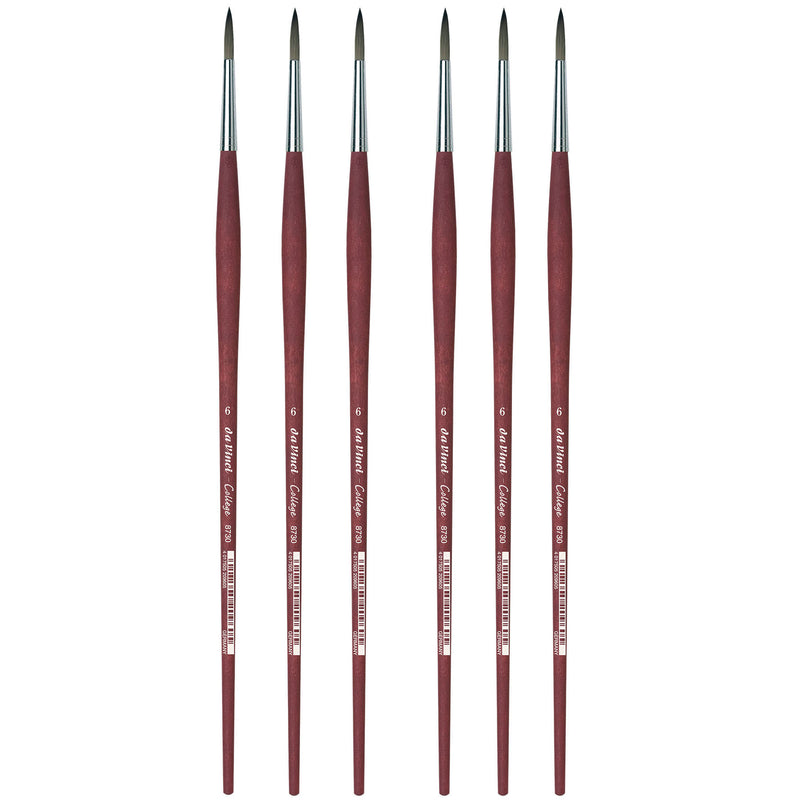 COLLEGE Student Brush, Synthetic, Acrylic & Oil, Round, Series 8730, Size 6, Pack of 6