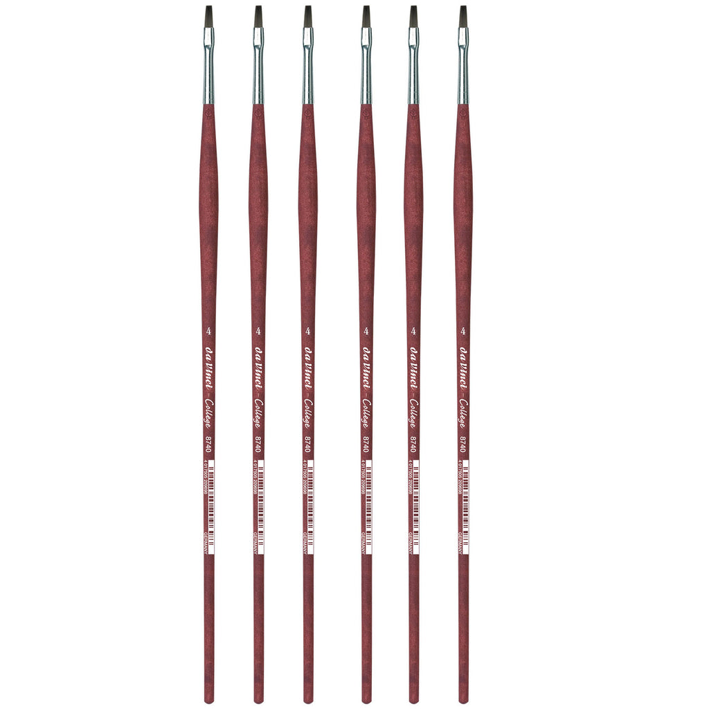 COLLEGE Student Brush, Synthetic, Acrylic & Oil, Flat, Series 8740, Size 4, Pack of 6