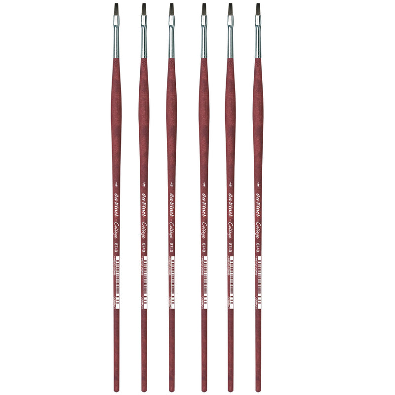 COLLEGE Student Brush, Synthetic, Acrylic & Oil, Flat, Series 8740, Size 4, Pack of 6