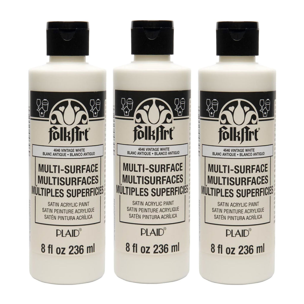 Acrylic Paint Multi-Surface Satin, 8oz., Vintage White, Pack of 3