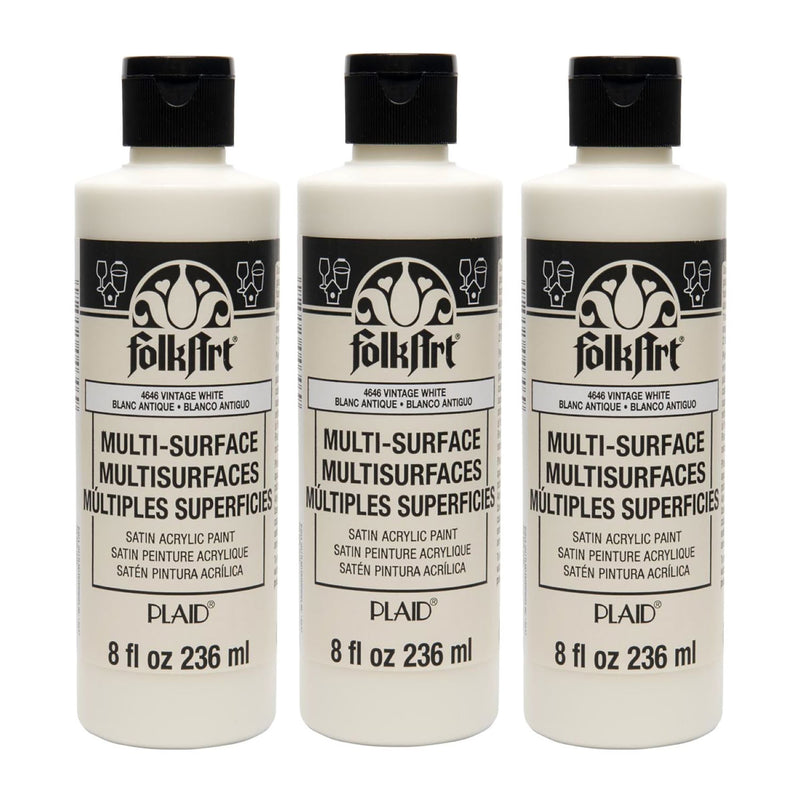 Acrylic Paint Multi-Surface Satin, 8oz., Vintage White, Pack of 3