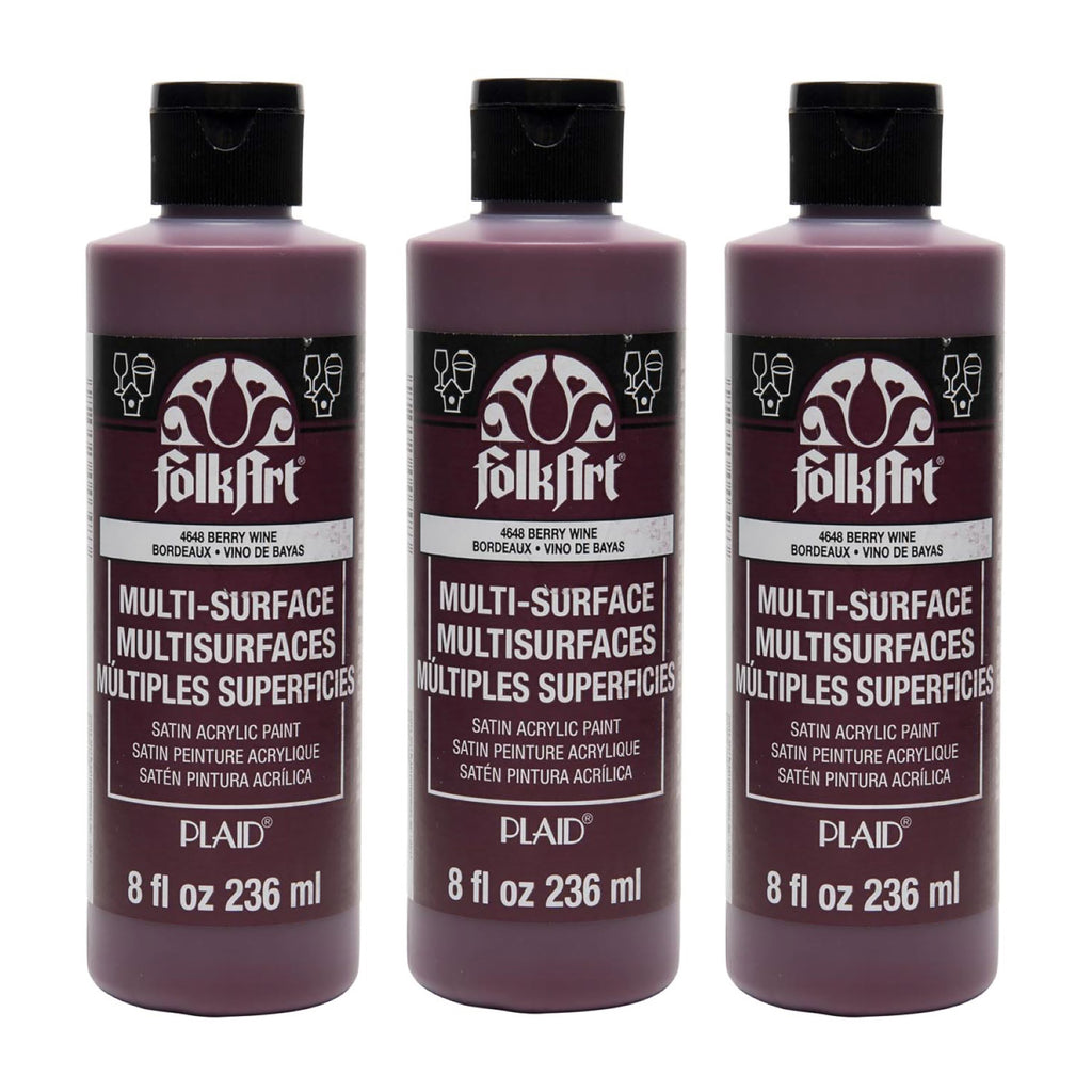 Acrylic Paint Multi-Surface Satin, 8oz., Berry Wine, Pack of 3