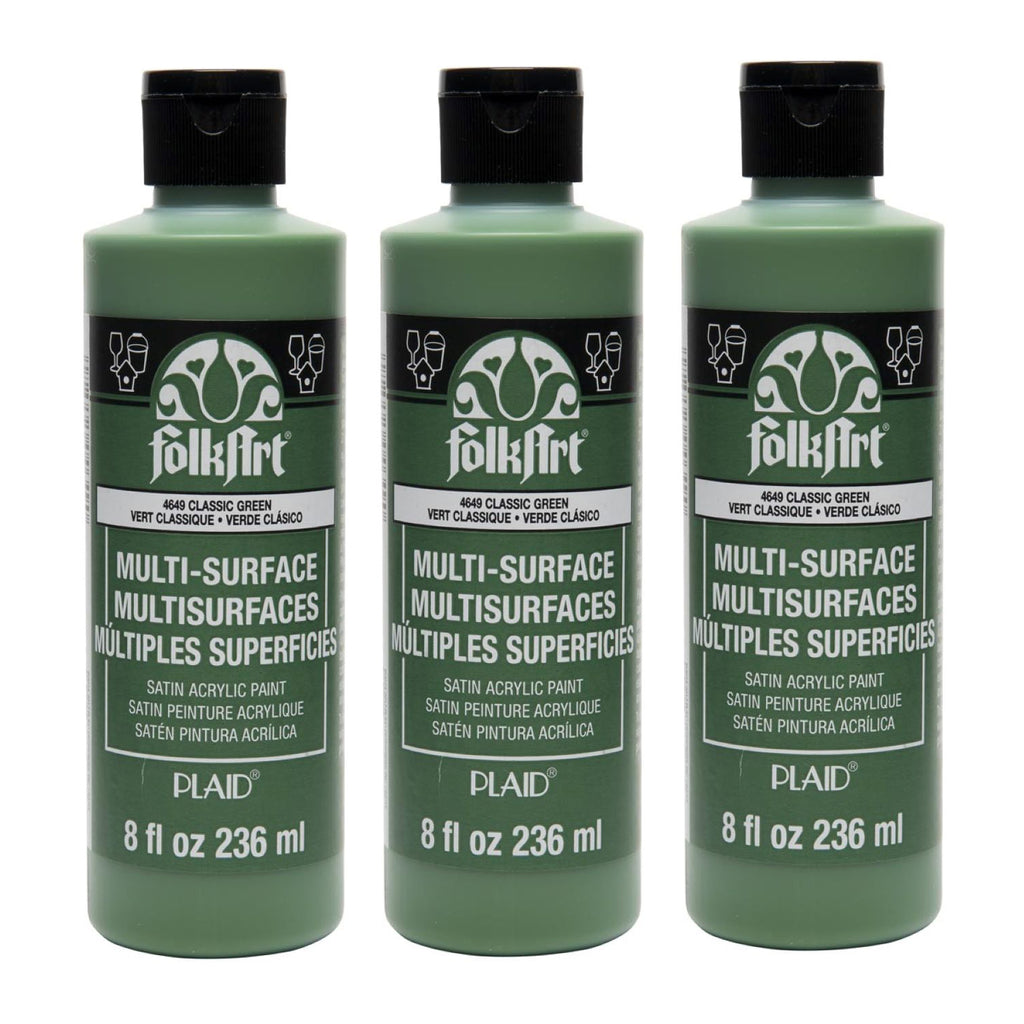 Acrylic Paint Multi-Surface Satin, 8oz., Classic Green, Pack of 3