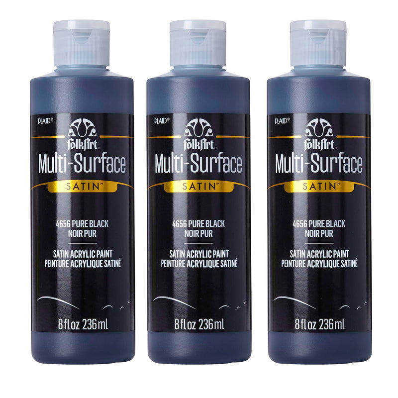 Acrylic Paint Multi-Surface Satin, 8oz., Pure Black, Pack of 3