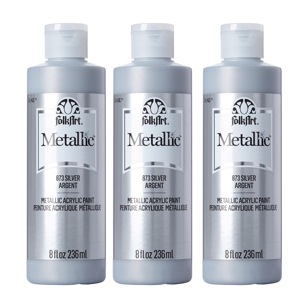 Acrylic Paint Metallic, 8oz., Silver, Pack of 3