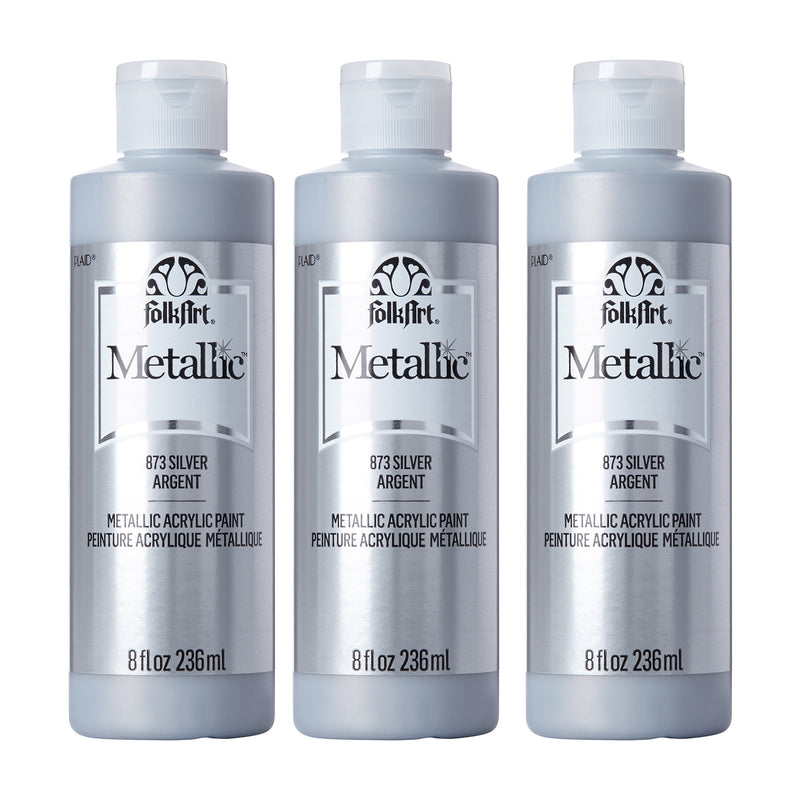 Acrylic Paint Metallic, 8oz., Silver, Pack of 3
