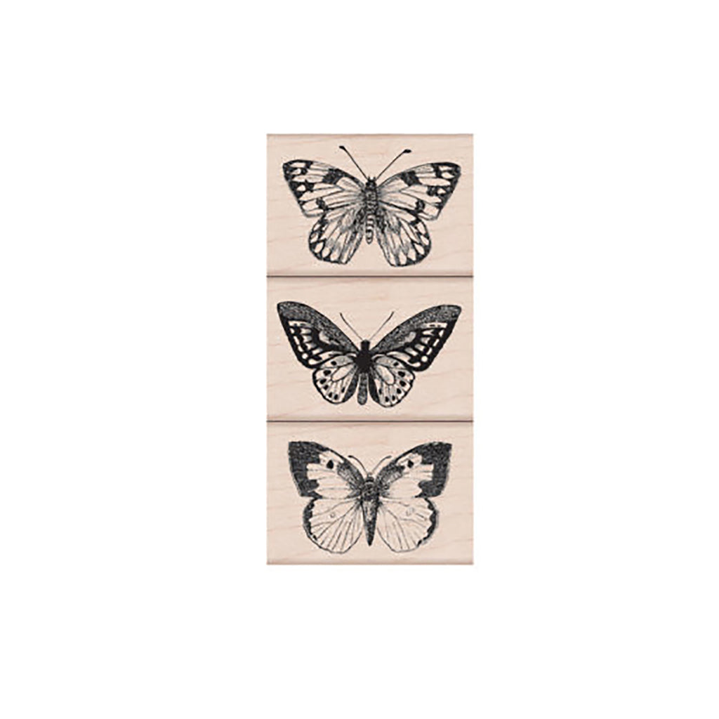 3 Artistic Butterflies Stamp Set Wood