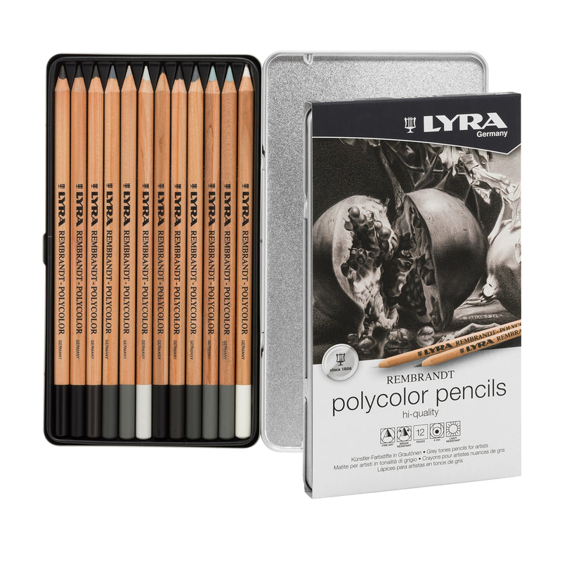 Rembrandt Polycolor Colored Pencil Set Tin, Gray Tones, Assorted Colors, 12 Pieces
