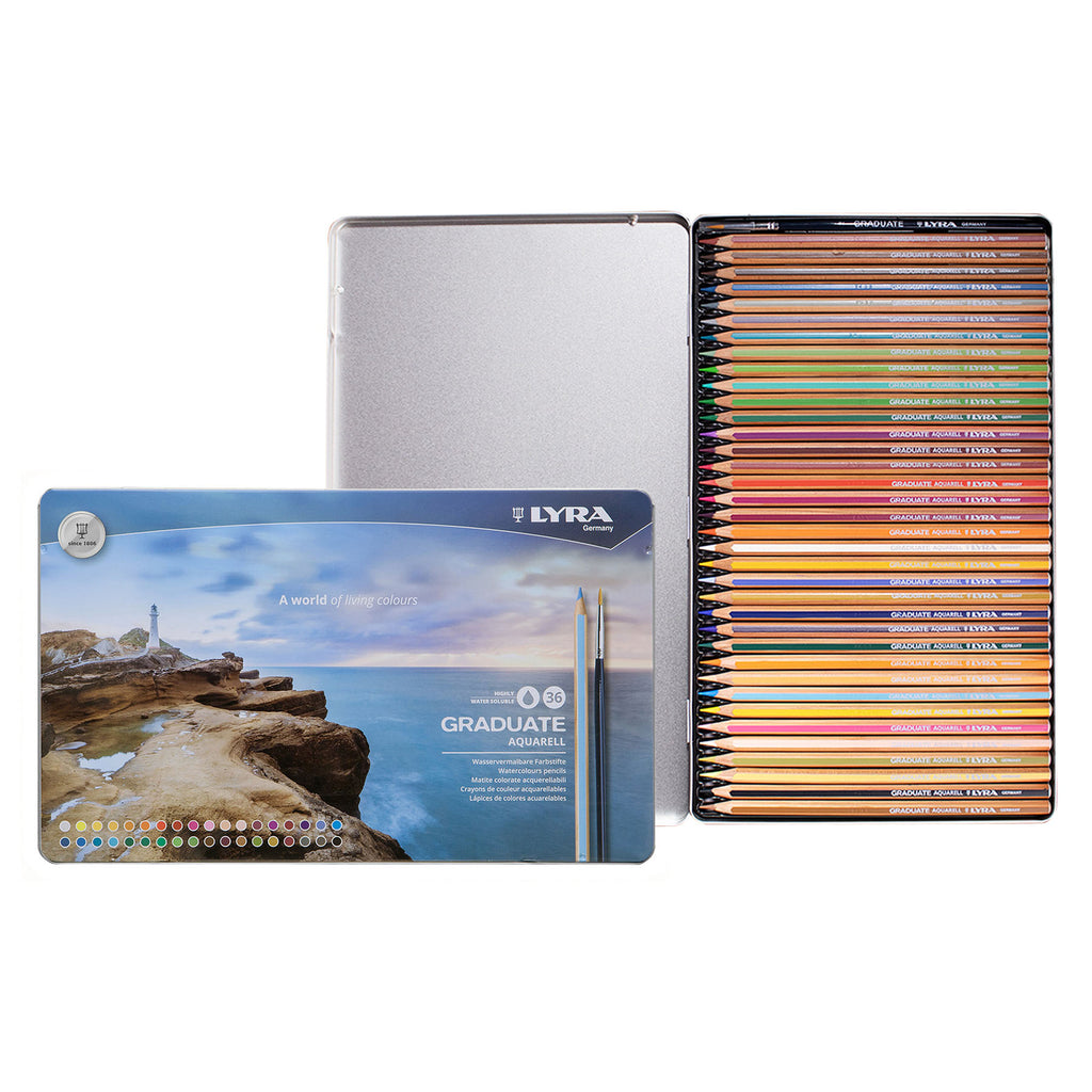 Graduate Watercolor Pencil Set Tin, Assorted Colors, 36 Pieces