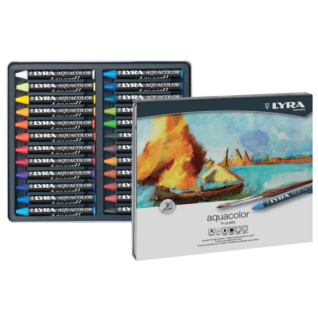Aquacolor Water Soluble Crayon Pastels Set Tin, Assorted Colors, 24 Pieces
