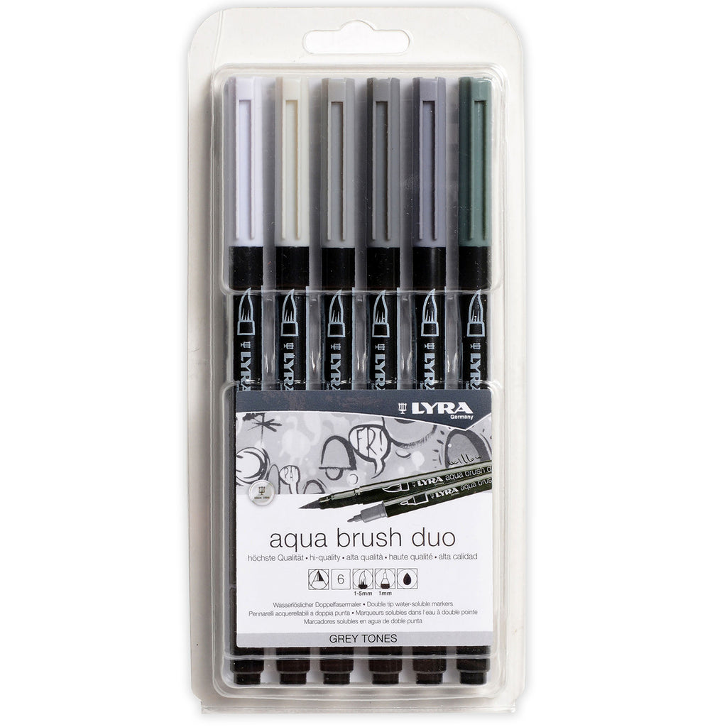 Aqua Brush Duo Markers 6ct Gray Assorted
