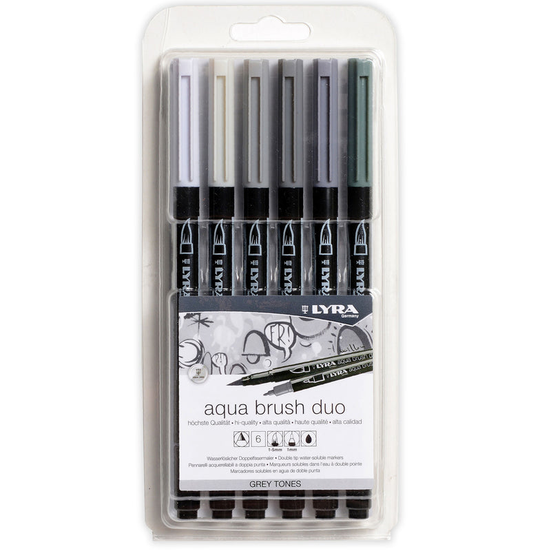 Aqua Brush Duo Markers 6ct Gray Assorted