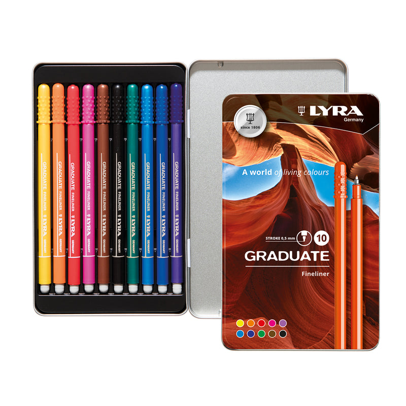 Graduate Fineliner Marker Tin 10ct Assorted Colors