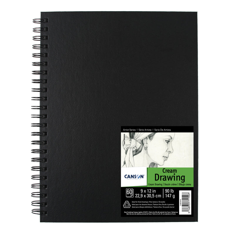 Artist Series Drawing Art Book, Cream Tone, Black Cover, Wire Binding, 60 Sheet, 9x12 inch, 1 Count