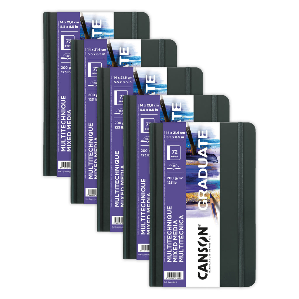 Graduate Mixed Media Art Book, Hard Cover Binding, 36 Sheet, 5.5x8.5 inch, Pack of 5