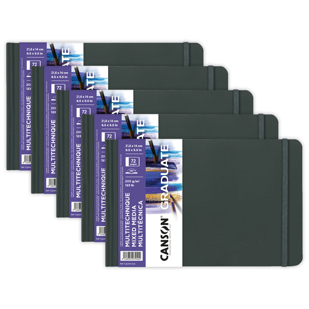 Graduate Mixed Media Art Book, Hard Cover Binding, 36 Sheet, 8.5x5.5 inch, Pack of 5