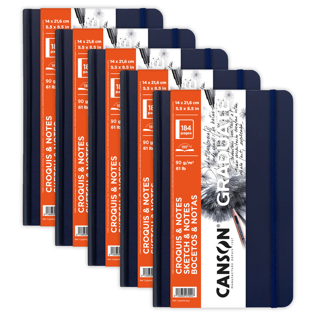 Graduate Sketch & Notes Art Book, Dark Blue, Hard Cover Binding, 92 Sheet, 5.5x8.5 inch, Pack of 5