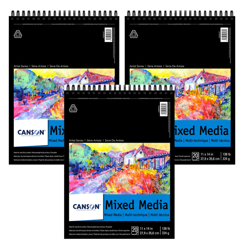 Artist Series Mixed Media Pad, Top Wire Binding, 20 Sheet, 11x14 inch, Pack of 3