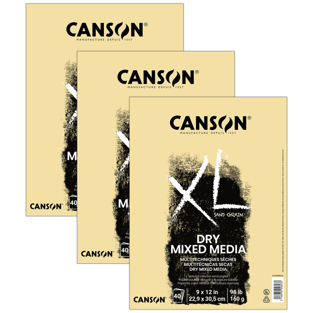 XL Series Mixed Media Pad, Natural Tone, Foldover Binding, 10 Sheet, 9x12 inch, Pack of 3