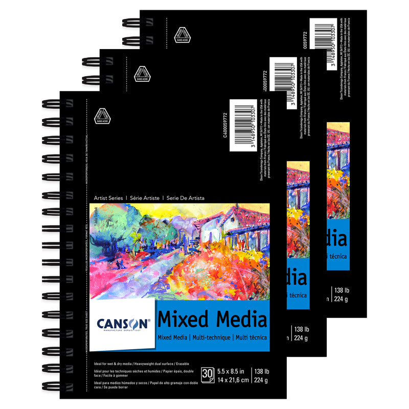 Artist Series Mixed Media Pad, Side Wire Binding, 30 Sheet, 5.5x8.5 inch, Pack of 3
