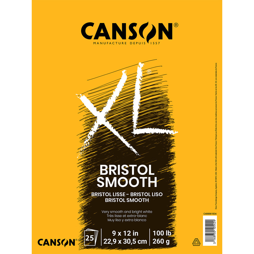 Xl Bristol Pad Smooth Fold 9x12in Canson 25 Sheets