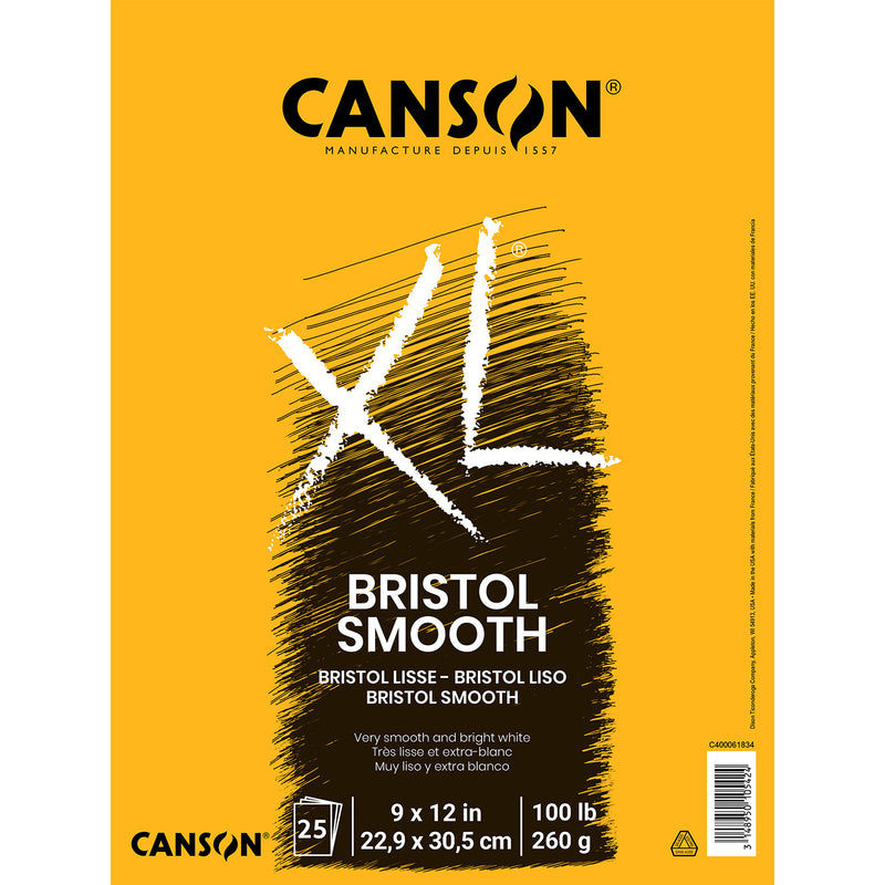 Xl Bristol Pad Smooth Fold 9x12in Canson 25 Sheets