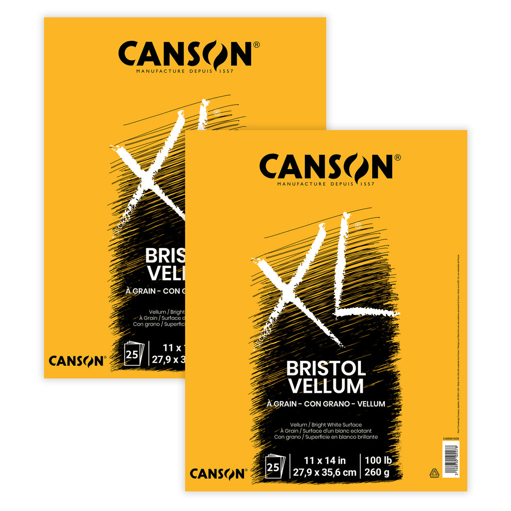 XL Series Bristol Pad, Vellum Finish, Foldover Binding, 25 Sheet, 11x14 inch, Pack of 2