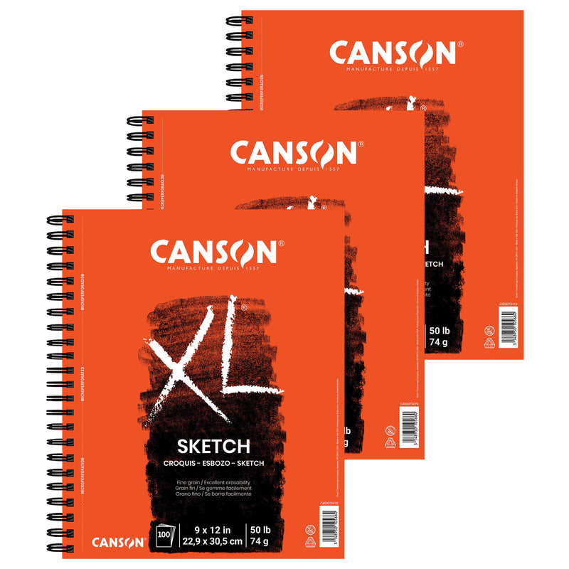 XL Series Sketch Pad, Side Wire Binding, 100 Sheet, 9x12 inch, Pack of 3