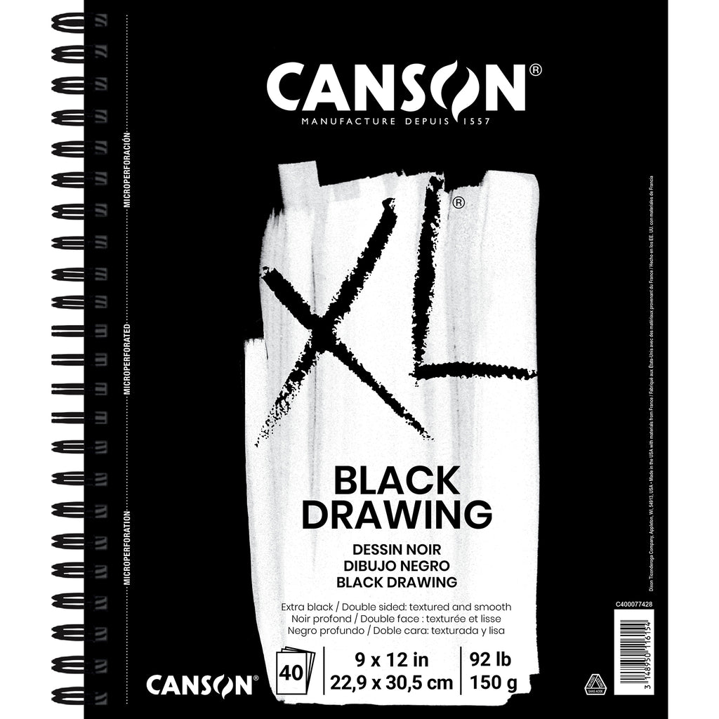 XL Series Drawing Pad, Black, Side Wire Binding, 10 Sheet, 9x12 inch, 1 Count