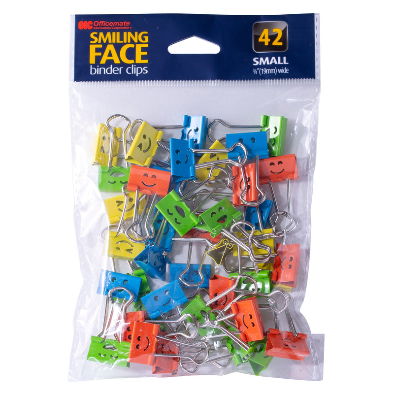 Smiling Face Binder Clips, Small, Assorted Colors, Pack of 42