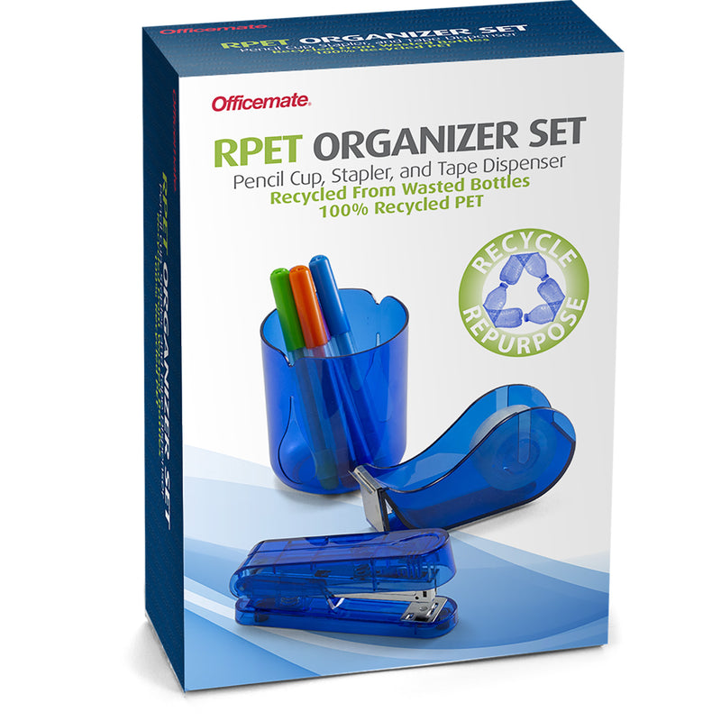 3-Piece Organizer Set, Pencil Cup, Stapler, Tape Dispenser, Made from Recycled Bottles