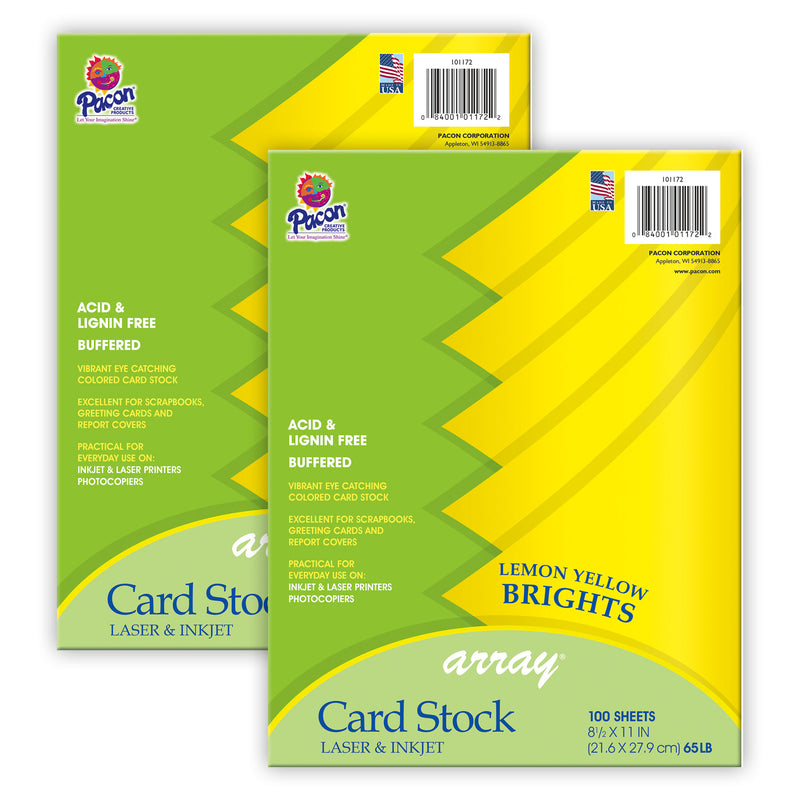 Card Stock, Lemon Yellow, 8-1/2" x 11", 100 Sheets Per Pack, 2 Packs