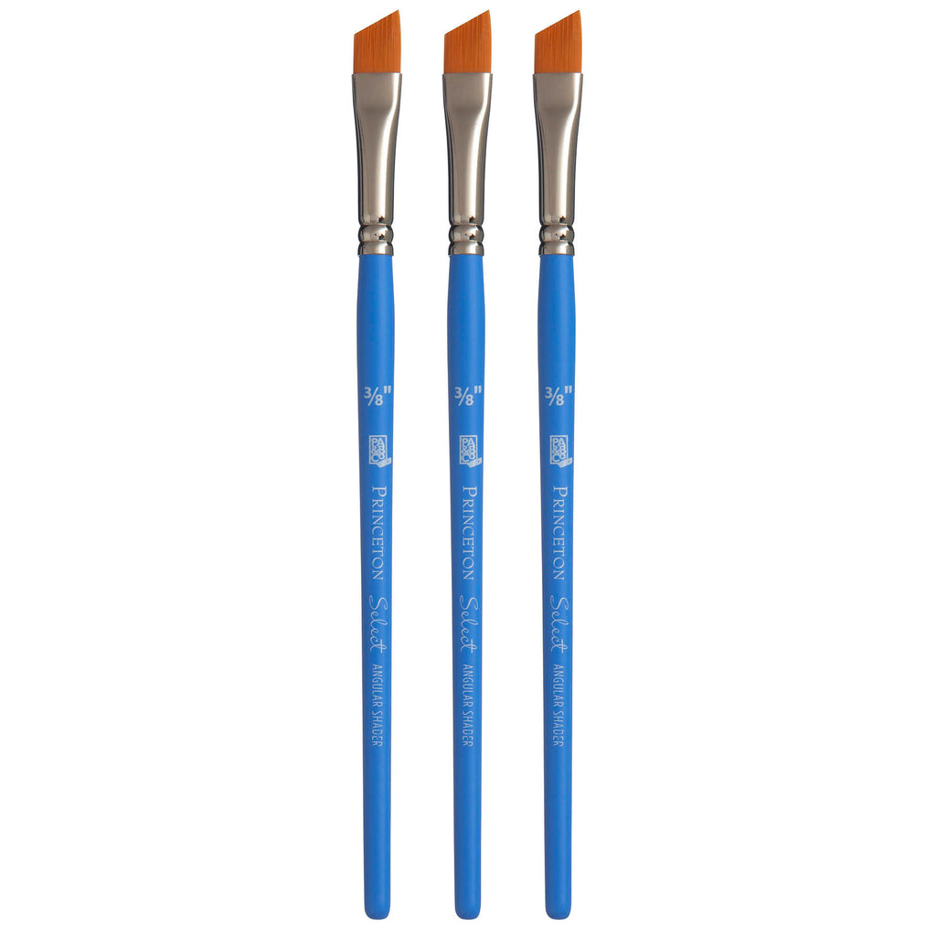 Select Artiste Angle Shader Brush, Synthetic Bristles, Short Handle Mixed Media Paintbrush, Jewel Blue, Size 3/8 inch, Pack of 3