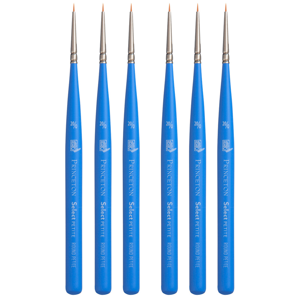 Select Artiste Round Brush, Synthetic Bristles, Short Handle Mixed Media Paintbrush, Jewel Blue, Size 20/0, Pack of 6