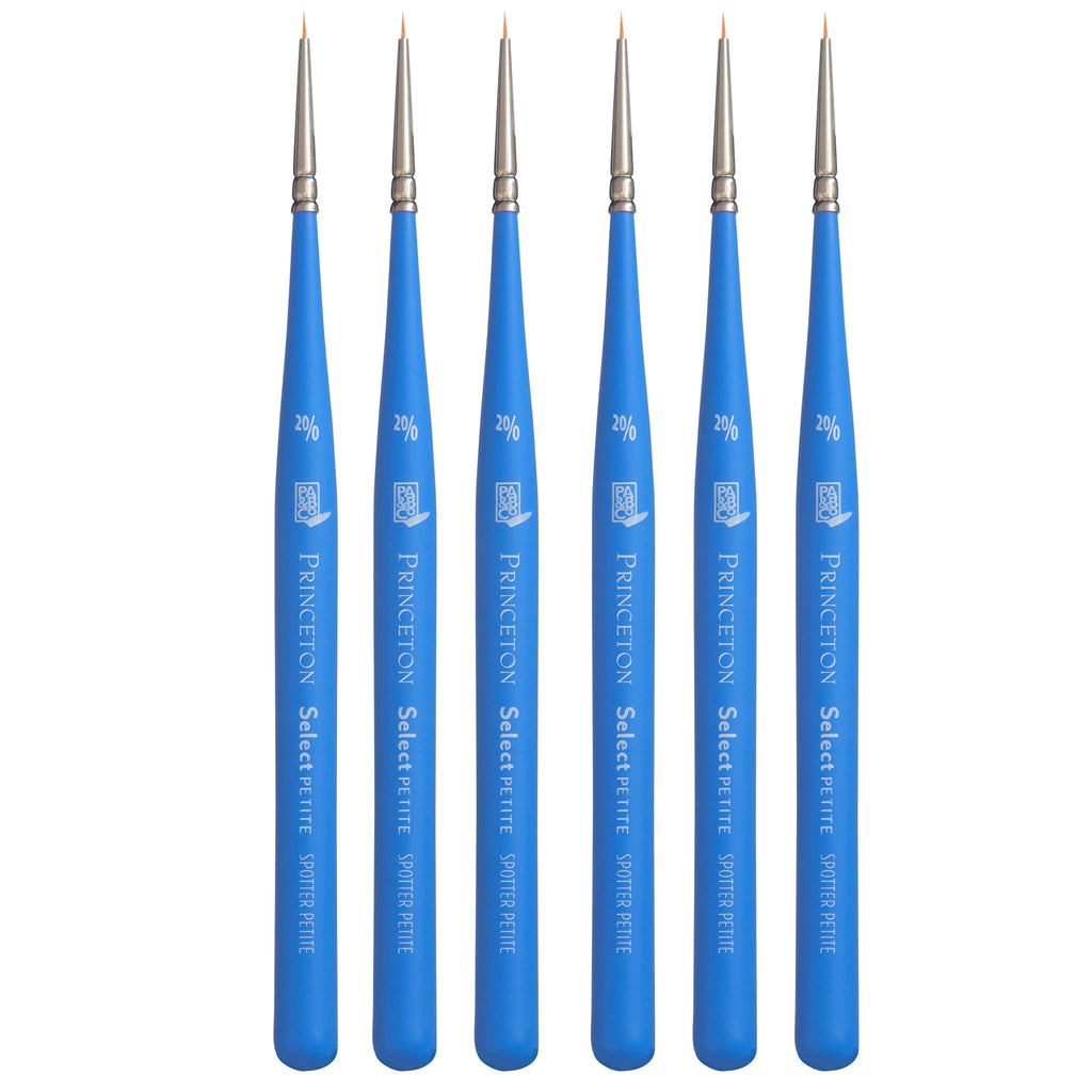 Select Artiste Mini Spotter Brush, Synthetic Bristles, Short Handle Mixed Media Paintbrush, Jewel Blue, Size 20/0, Pack of 6