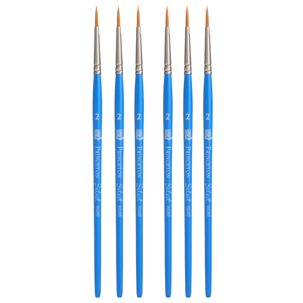 Select Artiste Round Brush, Synthetic Bristles, Short Handle Mixed Media Paintbrush, Jewel Blue, Size 2, Pack of 6