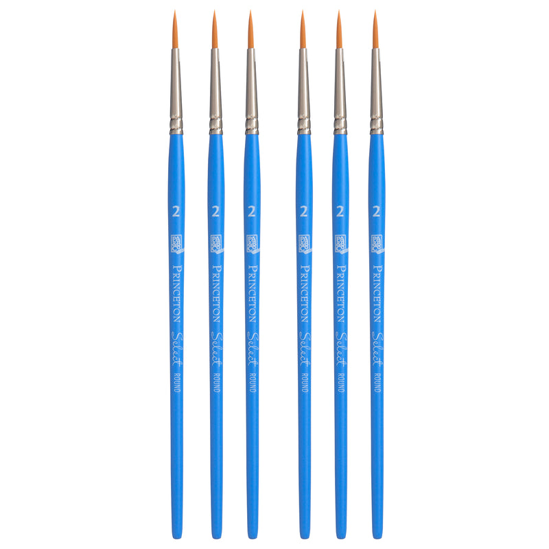 Select Artiste Round Brush, Synthetic Bristles, Short Handle Mixed Media Paintbrush, Jewel Blue, Size 2, Pack of 6