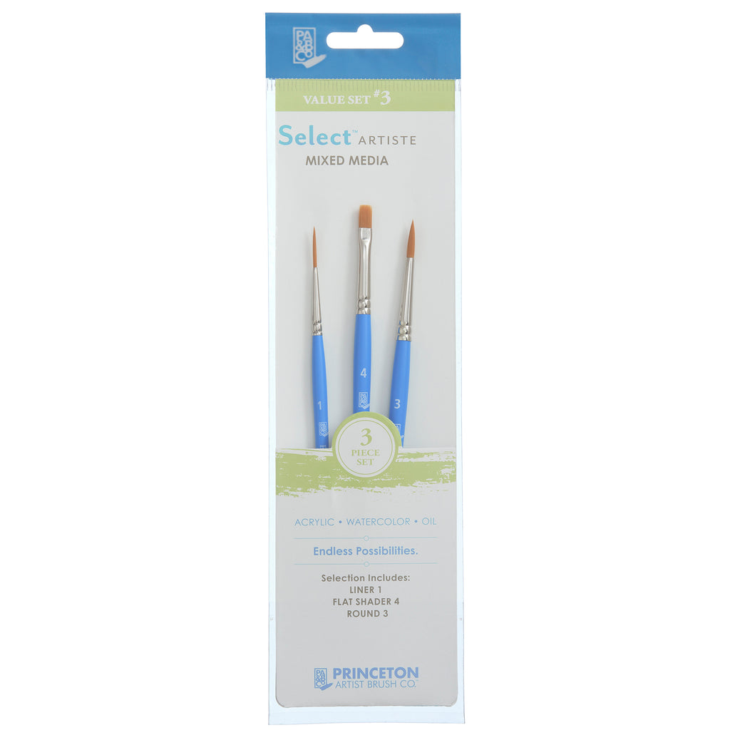 Select Artiste Brush Set 3 3ct Series 3750 Short Blue Handle