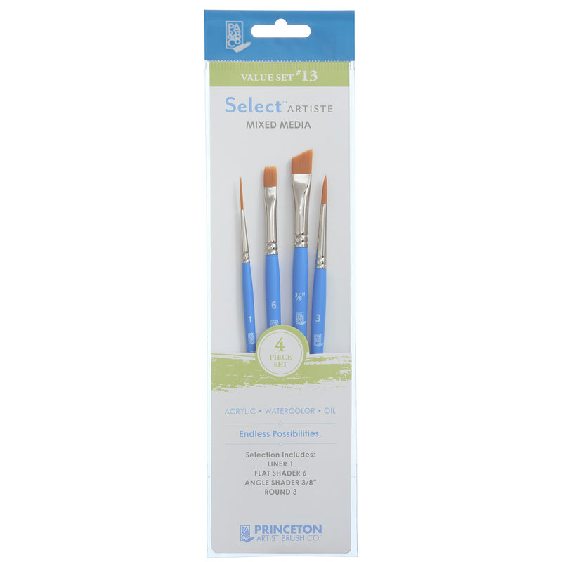 Select Artiste Brush Set 13 4ct Series 3750 Short Blue Handle